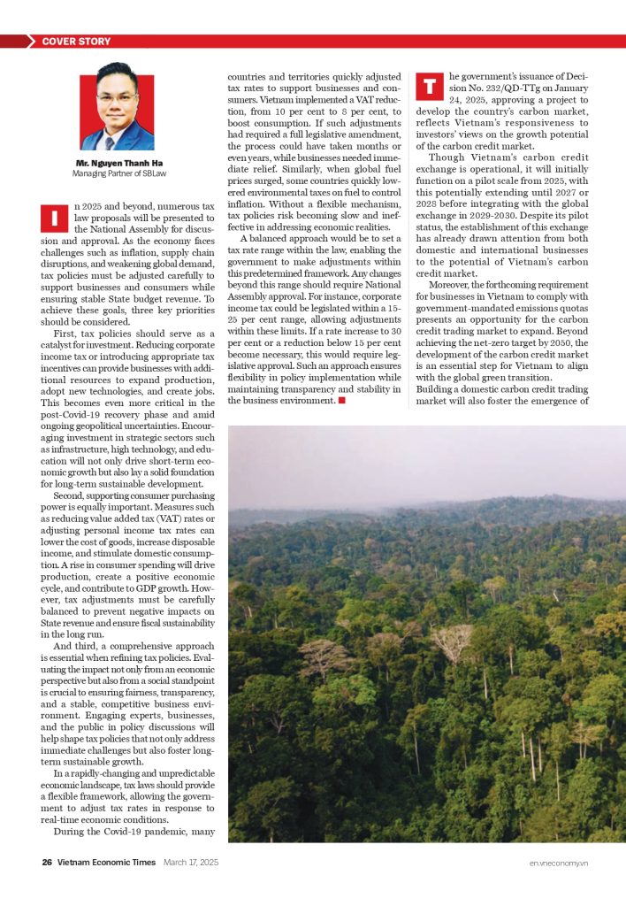 Nguyen Thanh Ha - SBLAW President's contribution to the Vietnam Economic Times